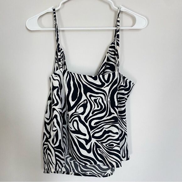 Milk & Honey Animal Print Zebra Cowl Neck Tank Top Ajustable Straps Size XL NWT - Picture 2 of 8